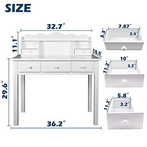 Home Office Furniture Writing Desk,Computer Work Station with Detachable Hutch,5 Drawers(White)