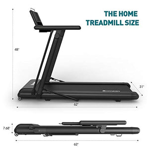 Folding Treadmill Exerciser Foldable Walk Running Machine Portable Treadmills for Home and Apartment LCD Display and Bluetooth Speaker No Assembly