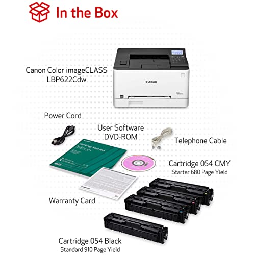Canon Wireless Laser Printer - Color imageCLASS LBP622Cdw, White - 22 ppm, 600 x 600 dpi, 1GB Memory