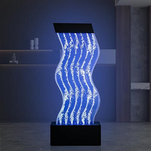 PONDO Acrylic S-Curved Bubble Wall Fountain with Color-Changing LED Lights 18.5''L x 8''W x 47''H - Floor Standing Home Decor & Sensory Mood Light