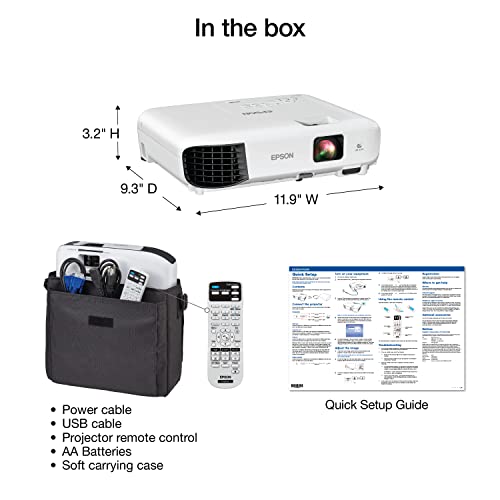 Epson EX3280 3-Chip 3LCD XGA Projector, 3,600 Lumens, HDMI, Built-in Speaker
