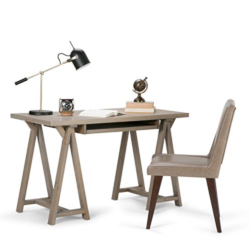 SIMPLIHOME Sawhorse SOLID WOOD Modern Industrial 50 inch Wide Home Office Desk, Writing Table, Workstation, Study Table Furniture in Distressed Grey