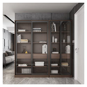 HARAY Floor-to-Ceiling Bookcase with Glass Sliding Door - B, L Size