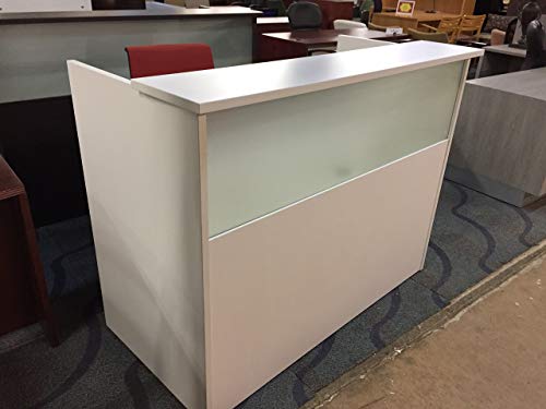 DFS Designs DFS Reception Desk Shell which fits a 15" Monitor - 48" W by 24" D by 44" H White W/Frosted Glass Front