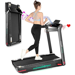 Folding Treadmill for Home, Cardio Running Machine with Incline 4%,12 Program, 3.0HP Power 8.7 MPH Max Speed, LED Touch Screen, 7 Color LED Lights, Bluetooth Speakers, APP Control, Heart Sensor