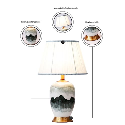 BBAUER Ceramic Desk Lamp New Chinese-Style Landscape Retro Zen Bedroom Bedside Lamp