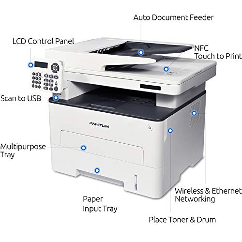 Pantum Monochrome Wireless Multifunction All-in-One Laser Printer with Print Scan Copy Fax Automatic Duplex Printing-Laserjet M6800FDW