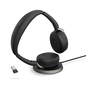 Jabra Evolve2 65 Flex Stereo Headset with Bluetooth & Wireless Charging Pad - Noise-Cancelling ClearVoice Technology - Black