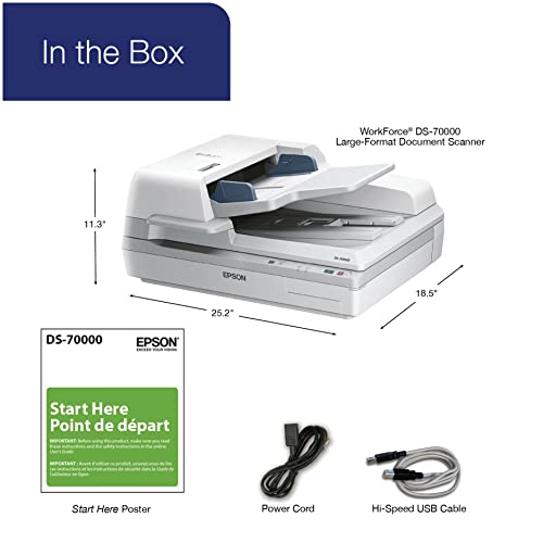 Epson DS-70000 Large-Format Document Scanner: 70ppm, TWAIN & ISIS Drivers, 3-Year Warranty