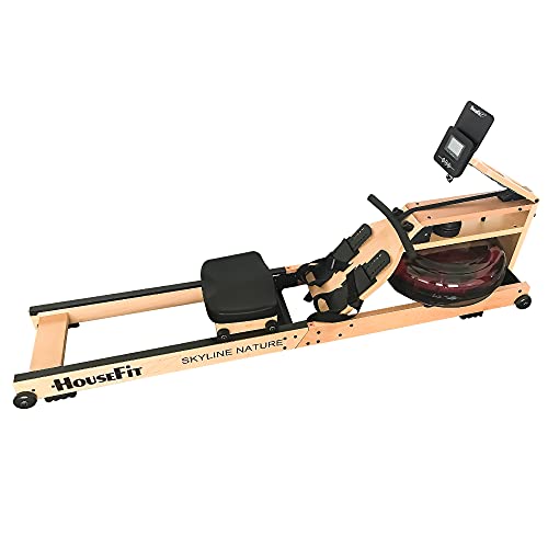 HouseFit Wooden Water Rower Rowing Machine with Bluetooth APP Foldable Rower Machine for Home Use with LCD Monitor Water Resistance Wood Rower Exercise Machine Soft Seat Home Fitness Workout