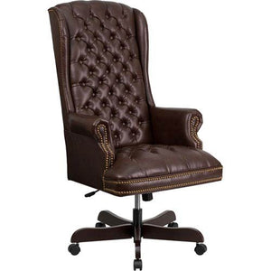 Parkside High Back Traditional Tufted Brown Leather Executive Swivel Office Chair