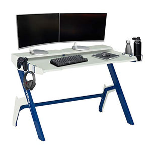 Techni Sport Computer Gaming Desk with Cupholder and Headphone Hook, Small Laptop Table for Home and Office, Blue