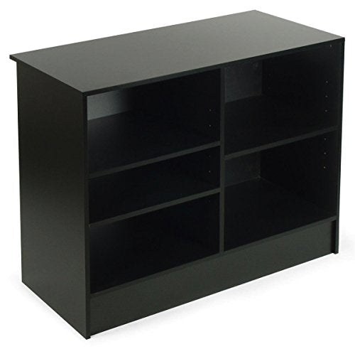 Cash Register Stand with 3 Height-Adjustable Shelves- 48" Black Melamine Checkout Counter
