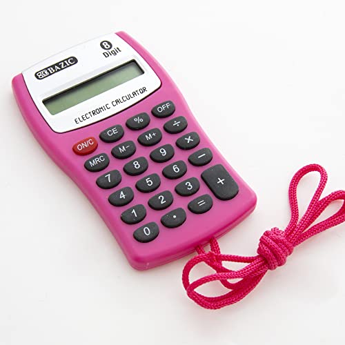 BAZIC Products Pocket Size Calculator 8-Digit with Neck String, LCD Display, Small Standard Function Electronics Calculators - 144-Pack