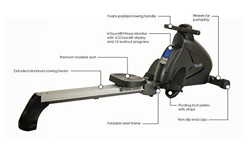 Avari A350-700 Stamina Programmable Magnetic Exercise Rower, 81" L x 20" W x 24.5" H, Black/Silver