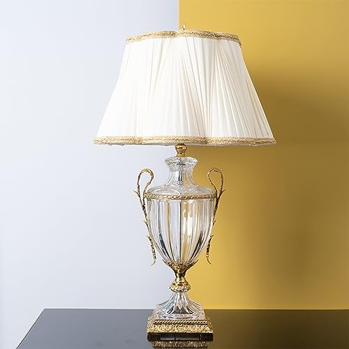 EARSHOT Crystal Glass Table Lamp with Fabric Lampshade - Living Room and Bedroom Decorative Night Light