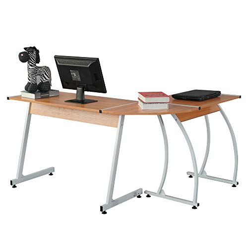 L-Shaped Durable E1 15MM Chipboard & 0.7mm Steel Arc Legs Splicing Computer Desk Wood Color