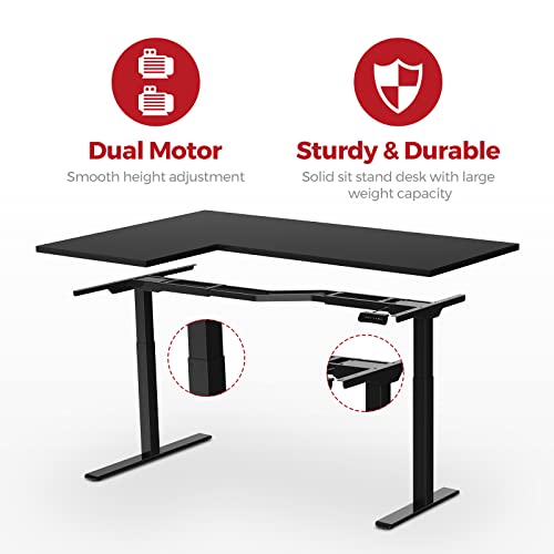 SANODESK Dual Motor L-Shaped Electric Standing Desk with 3 Drawer File Cabinet, 63 x 40 Inches - Black Top/Black Frame