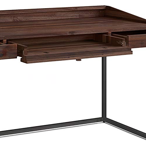 SIMPLIHOME Ralston SOLID WOOD and Metal Modern Industrial 60 inch Wide Home Office Desk, Writing Table, Workstation, Study Table Furniture in Distressed Charcoal Brown with 2 Drawerss