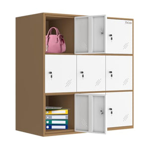 MECOLOR Steel Storage Locker with Multiple Compartments, Lockable Metal Cabinet - White, 9 Door