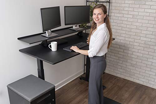 Split Top Electric Stand Up Desk (Black Shelves) (60", Black Frame/Black Top)