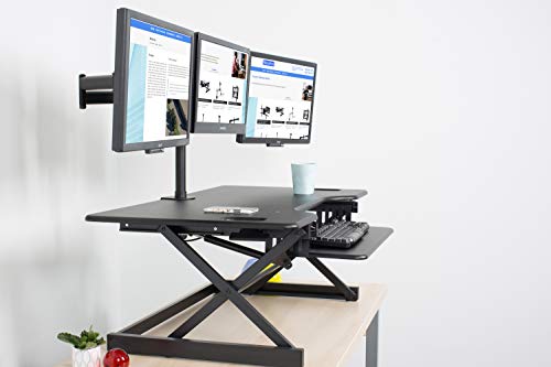 Rocelco 46" Large Height Adjustable Standing Desk Converter with Triple Monitor Mount Bundle | Quick Sit Stand Up Computer Workstation Riser | Retractable Keyboard Tray | Black (R DADRB-46-DM3)