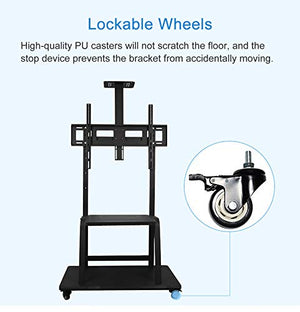 SSZY Black Mobile TV Floor Stand/Cart, Fits 32-75 Inch TV, Universal Display Stand with Wheels & AV Camera Shelf, 120kg Load