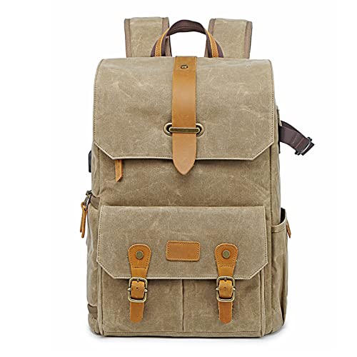 ZOYE Vintage Batik Canvas + Leather Photo Bag Outdoor Travel Spacious Backpack Padded Photography SLR Camera Bag Men's Canvas, Travel Backpack Rucksack School Bag