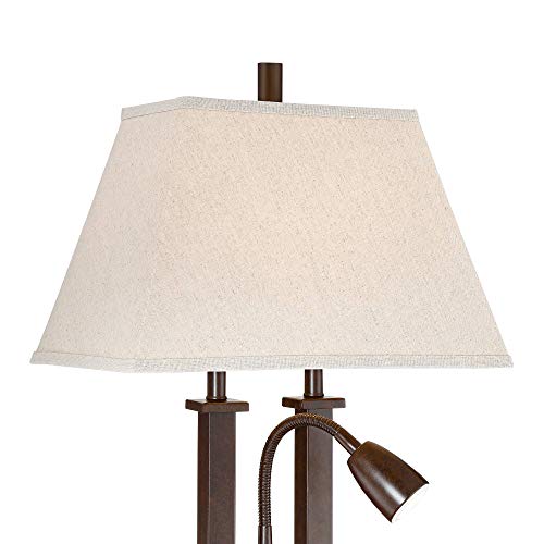 Possini Euro Design Deacon 26" High Industrial Modern Desk Lamps Set of 2 - Brown Bronze Finish Metal Oatmeal Shade - USB Port AC Power Outlet - Gooseneck - Home Office Living Room Charging