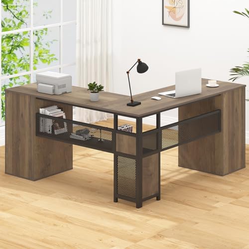 HSH Rustic L-Shaped Home Office Desk with Drawers - 59 Inch