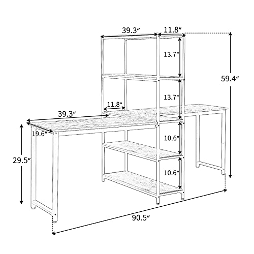 Zebery Computer Desk, Home Office Two Person Computer Desk with Shelves, Extra Large Double Workstations Office Desk with Storage Shelves (Brown)