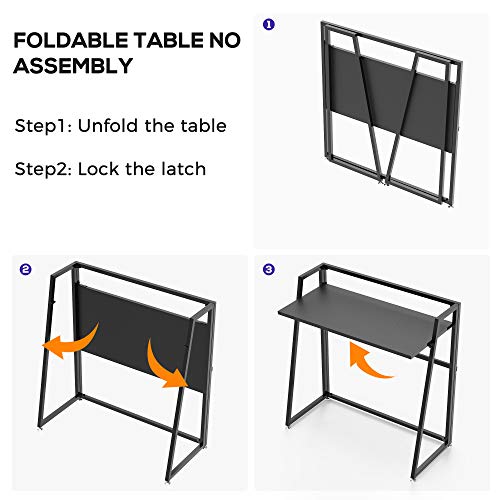 EUREKA ERGONOMIC Modern Folding Computer Desk Teen Student Dorm Study Desks 33-inch Fold up Desk, Easy to be Folded or Unfolded for Writing, Laptop Working and Crafting, Fits Home Office, Black