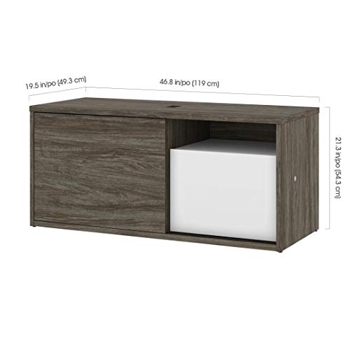 Bestar Pro-Vega L-Shaped Standing Desk with Dual Monitor Arm and Credenza, 81W, Walnut Grey & White