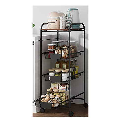 ZXCVASDF Rolling Storage Cart with Metal Drawers and Locking Wheels - 4 Shelves