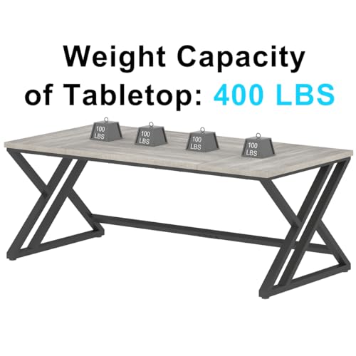 LVB Modern Industrial Double Workstation Desk, 70.8" Long, Light Grey Oak