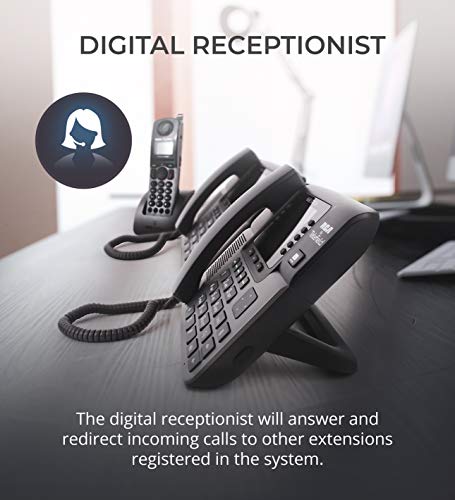 RCA U1000 Unison Base Station 4 Line Phone Systems for Small Business with Digital Receptionist Bundled with RCA U1100 Wireless Deskphone, U1200 Cordless Accessory Handset and 12 Blucoil AAA Batteries