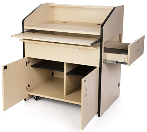 Displays2go AV Multimedia Podium for Laptop Computer, Locking Draw and Cabinet, Rolling (LMMD40MP)