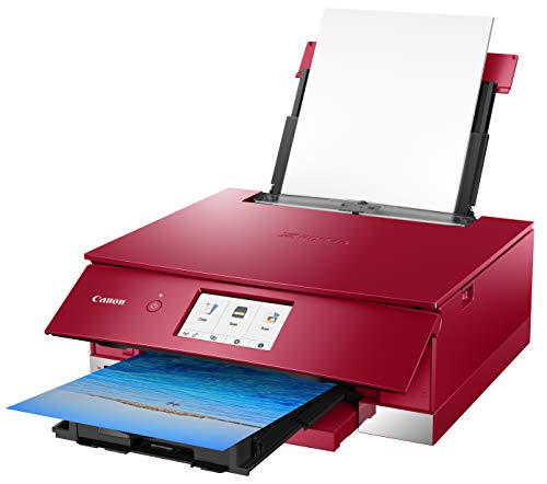 Canon TS8220 Wireless All in One Photo Printer with Scannier and Copier, Mobile Printing, Red, Works with Alexa