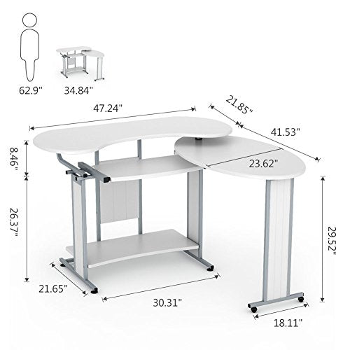 L-Shaped Computer Desk, LITTLE TREE Rotating Corner Desk & Modern Office Study Workstation, for Home Office or Living Room (White)
