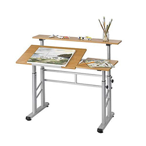 Safco Products 3965MO Split Level Drafting Table, Height-Adjustable, Medium Oak