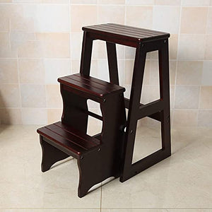 LUCEAE Wooden 3-Step Flip Folding Step Stool - Sturdy & Portable