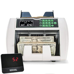 MIXVAL MPC1 Money Counter Machine | Professional Grade w/Counterfeit Bill Detector | Single Denomination, Currency & Bill Counting | Fast & Accurate Cash Counter | Customer Screen Included