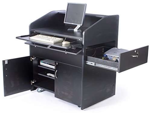 Displays2go Presentation Podium with PC Station, Sliding Drawers, Locking Cabinet, Rolling (LMMD40BK)