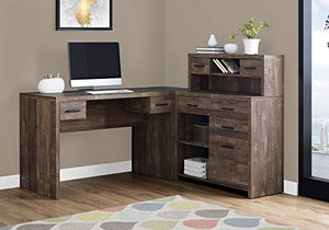Monarch Specialties L-Shaped Computer Desk with Hutch, Brown Woodgrain