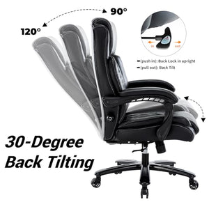 Hramk 500LBS Big and Tall Executive Office Chair, Bonded Leather, 30Degree Back Tilt, Lumbar Support - Black