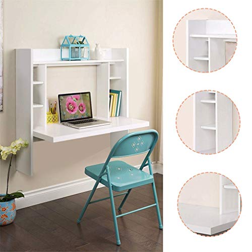 Tponi Wall Mounted Computer Table, Multi-Tiers of Storage Floating Desk, Wood Compact Home Office Desk, Laptop PC/Writing Study Table, Workstation with Shelves for Home, Office, Small Spaces(White)