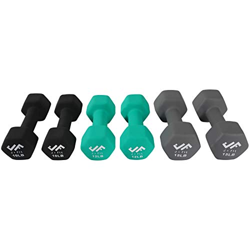 JFIT Dumbbell Set w/Durable Rack, Double Neoprene Coated Workout Weights, Solid Design Rack, 74 LB Set