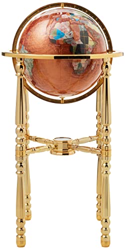 Unique Art 36-Inch Tall Amberlite Pearl Swirl Ocean Floor Standing Gemstone World Globe with 4 Leg Gold Stand