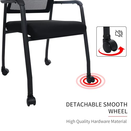 KLASIKA Adjustable Mesh Backrest Waiting Room Chairs with Wheels, Ergonomic Lumbar Support, 8 Pack Black