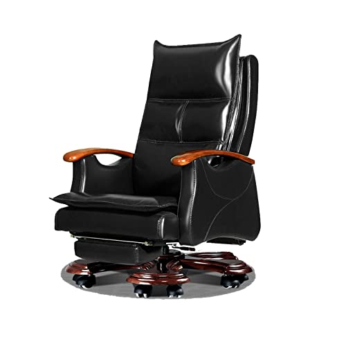inBEKEA High Backrest Leather Executive Office Chair with Footrest, 145° Reclining, Brown/Black